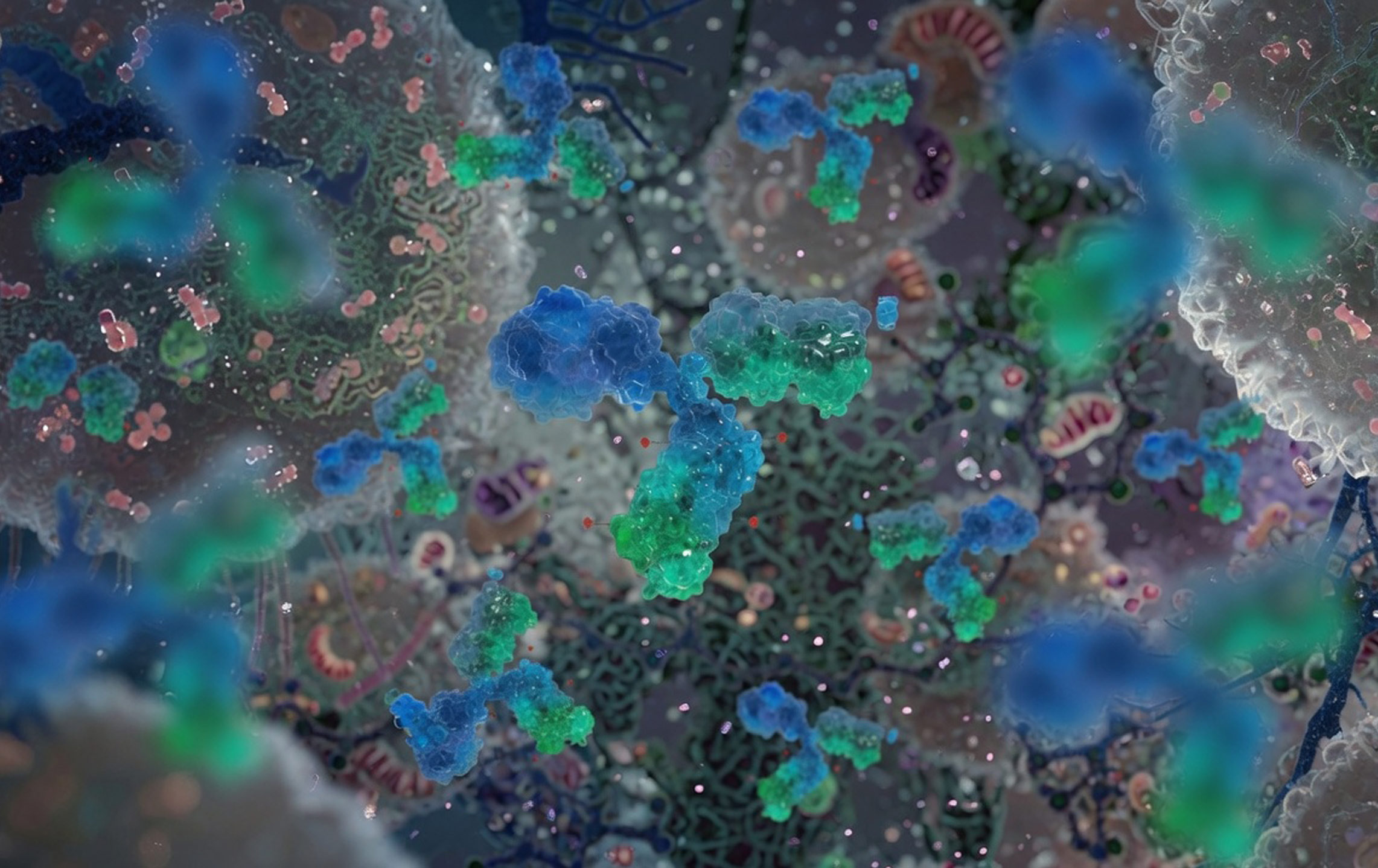 3D rendering of Antibody-Drug Conjugates (ADCs) in a biological environment