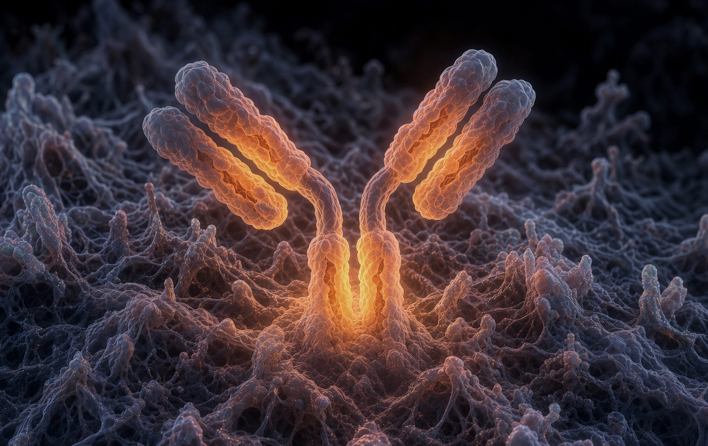 3D representation of a a targeted immunotherapy attacking lung cancer