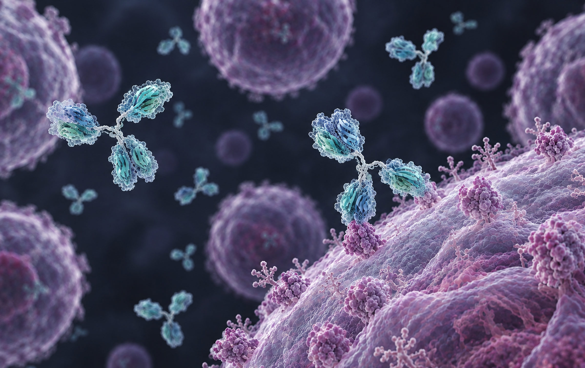 Artistic 3D Representation of Antibodies attack Ovarian Cancer